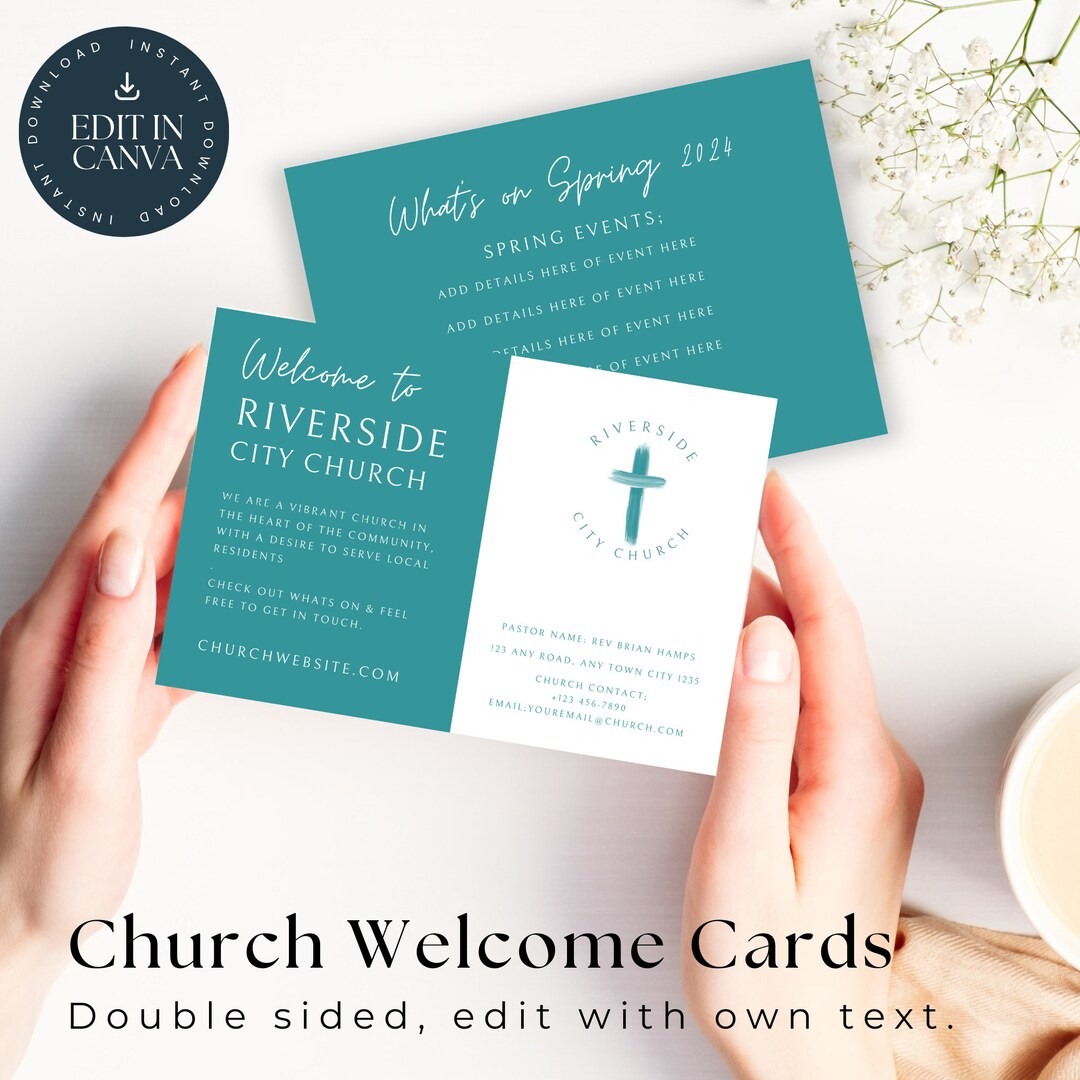 Blue Church Welcome Card Template Digital Download Editable Church Blue Church Welcome Card Template Digital Download Editable Church