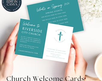 Blue Church Welcome Card Template | Digital Download | Editable Church Resource | DIY Canva Template | Visitor Card For Church | wc101