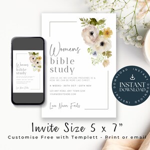 Volante floral para estudio bíblico de mujeres / Invitación editable para iglesia / Plantilla imprimible para ministerio / Invitación para grupo cristiano / 136 imagen 2