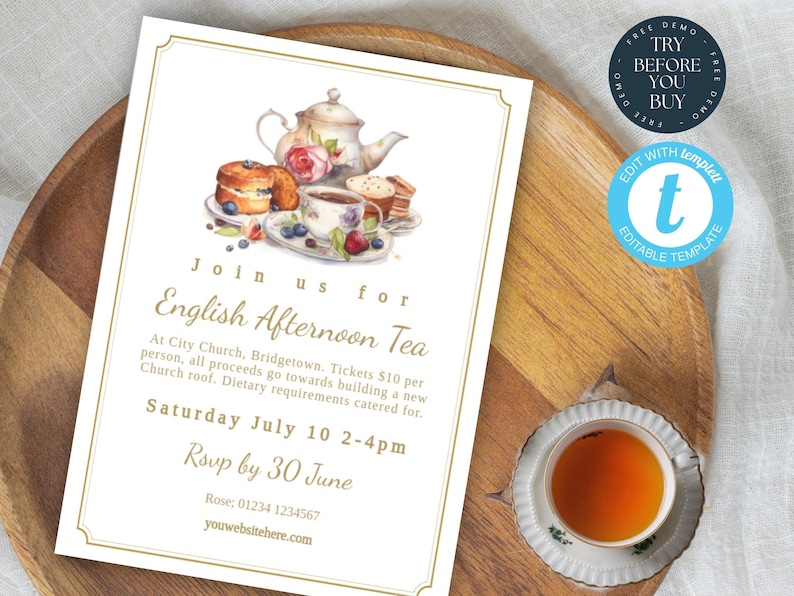 Sample Tea Invitaton Editable Afternoon Tea Invitation | Women’s Tea Party Invitation ...