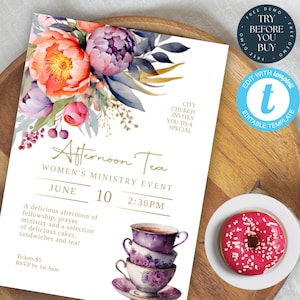 Flyer modifiable pour l&#39;événement Tea Party pour femmes | Journée de la femme | Invitation de goûter du ministère | Conférence de l&#39;Église | goûter | Thé de l&#39;après-midi | 161