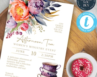 Editable Ladies Tea Party Event Flyer | Women’s Day | Ministry Tea Party Invitation | Church Conference | High Tea | Afternoon Tea | 161