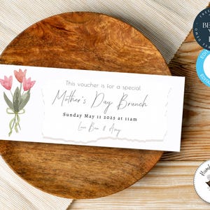 Voucher na brunch z okazji Dnia Matki - Spersonalizowany bon upominkowy - Tulipany wiosenne - Edytowalny kupon - Dziecko, Wieczór panieński, Urodziny - Herbatka - 339