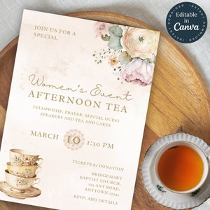 Women’S Day Church Flyer | Ladies Tea Party Invite | Afternoon Tea | Editable Template | Conference, Empowerment, Networking Event | 162