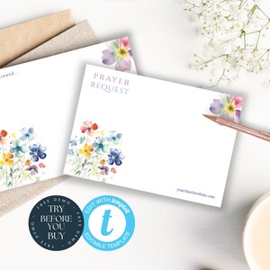 Bewerkbare gebedskaarten met wilde bloemen | Gebedsverzoekkaarten | Gebedsbordset | Bijbelgeheugenkaarten, bewerkbare sjabloon, cadeau voor christenen, 230