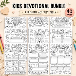 Kinder Devotionalien Bündel | Christliche Malvorlagen | Arbeitsbuch zur Bibelaktivität | Faith Journal PDF | 40 Seiten druckbar