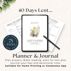 40 Day Lent Planner, Journal Devotional & Bible Study Bundle, Lenten Tracker Calendar, Christian Catholic Lent, Easter countdown Kids, Alms