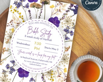 Women’s Bible Study Flyer | Bible Study Invite | Editable Invitation | Church Printable | Small Group Evite | Purple Flowers | 102