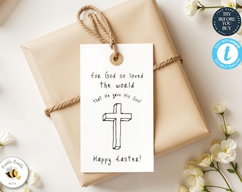 Christian Easter Gift Tag Printable | He Is Risen Easter Tag | Religious Easter Tag | Bible Verse Gift Tag | Church Favor Tag | 323