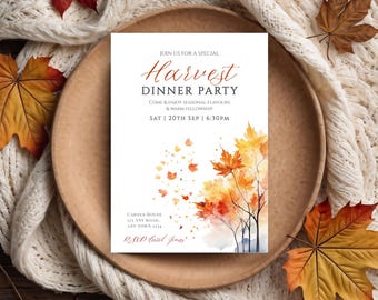 Harvest Dinner Party Invitation | Fall Autumn Dinner Invite | Editable Dinner Party Template | Seasonal Gathering Printable | 250