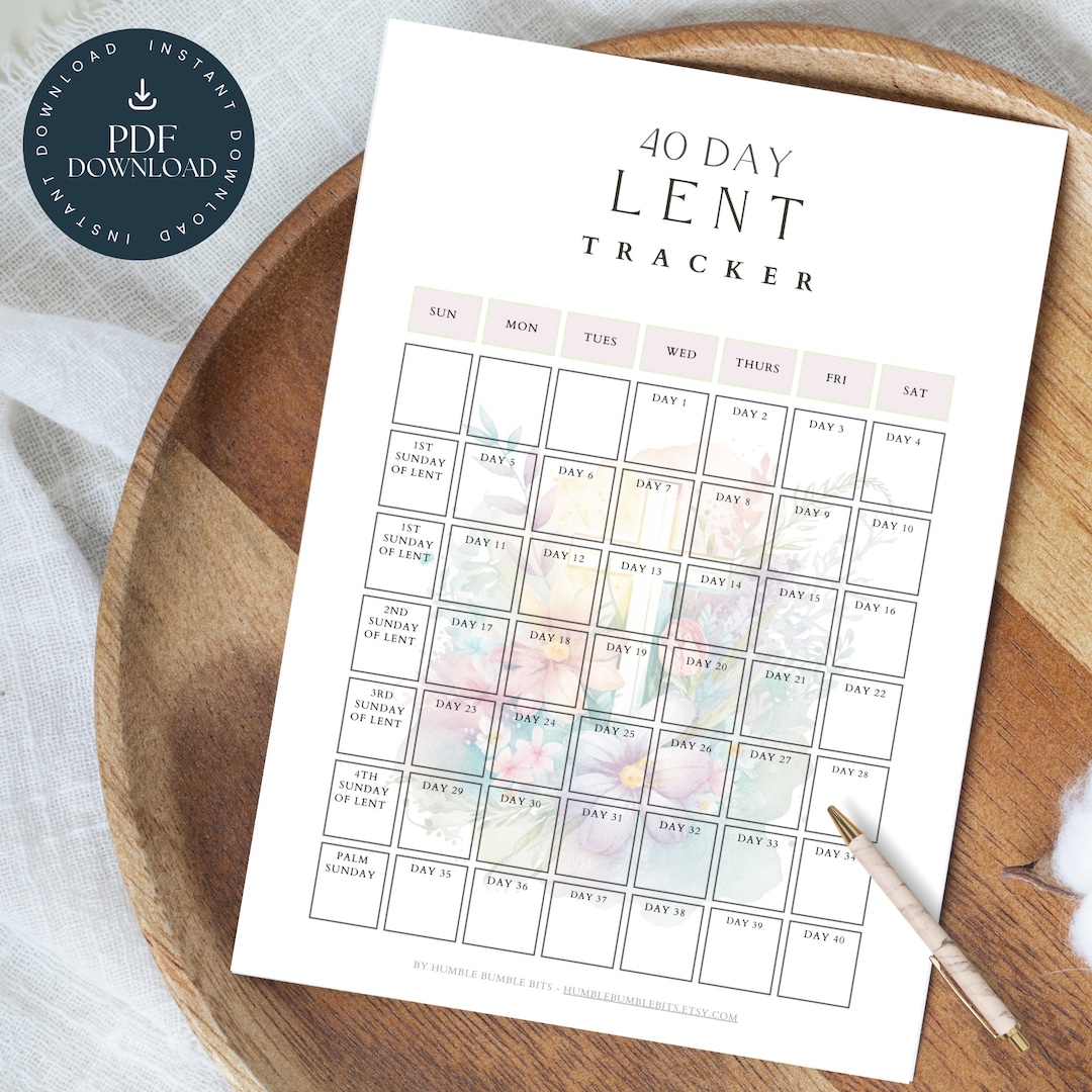 Cross Lent Calendar 2024 Lent Tracker 40 Day Lenten Undated Calendar