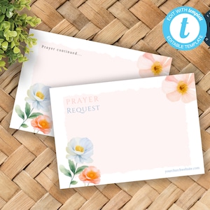 Tarjeta de solicitud de oración floral / Tarjeta de oración editable / Recurso de la iglesia / Tarjetas de notas / Kit imprimible de la junta de oración / Regalo para cristianos / 158