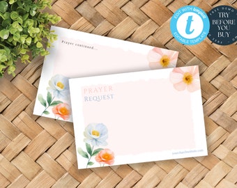 Bloemen gebedsverzoekkaart | Bewerkbare gebedskaart | Hulpbron voor de kerk | Notitiekaarten | Afdrukbare kit gebedsbord | Cadeau voor christenen | 158