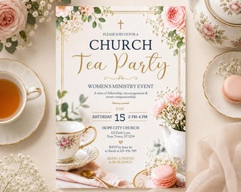 Church Tea Party Invite Template | Women’s Ministry Event Poster | Christian Tea Party Flyer | Editable | 165