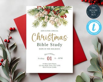 Christmas Bible Study Invite | Church Group Invite | Christian Book Club | Women’s Group Event | Editable Invitation | Printable Flyer | 264