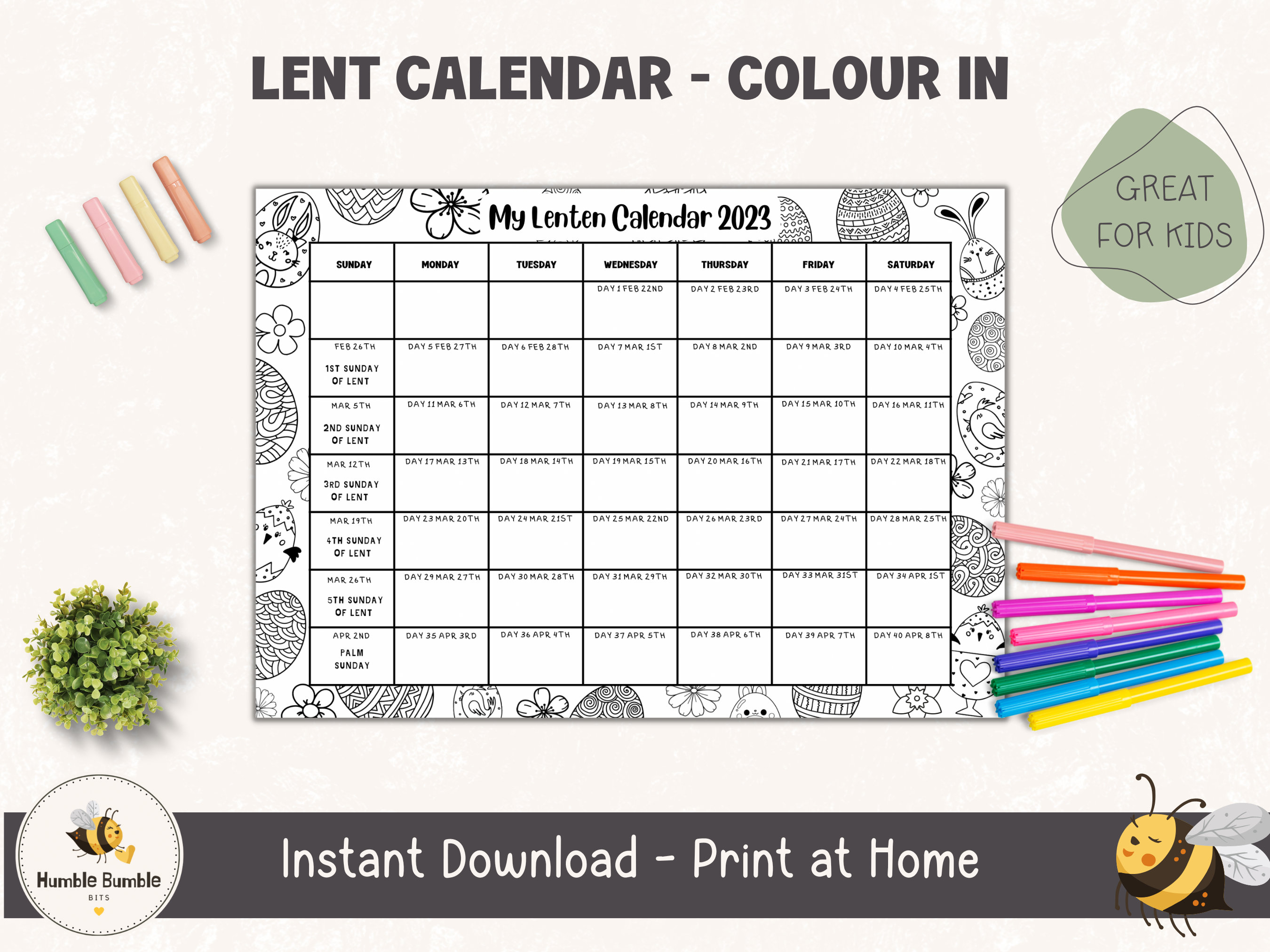 2023 Lenten Calendar for Kids Lent Activity for Kids Dated - Etsy