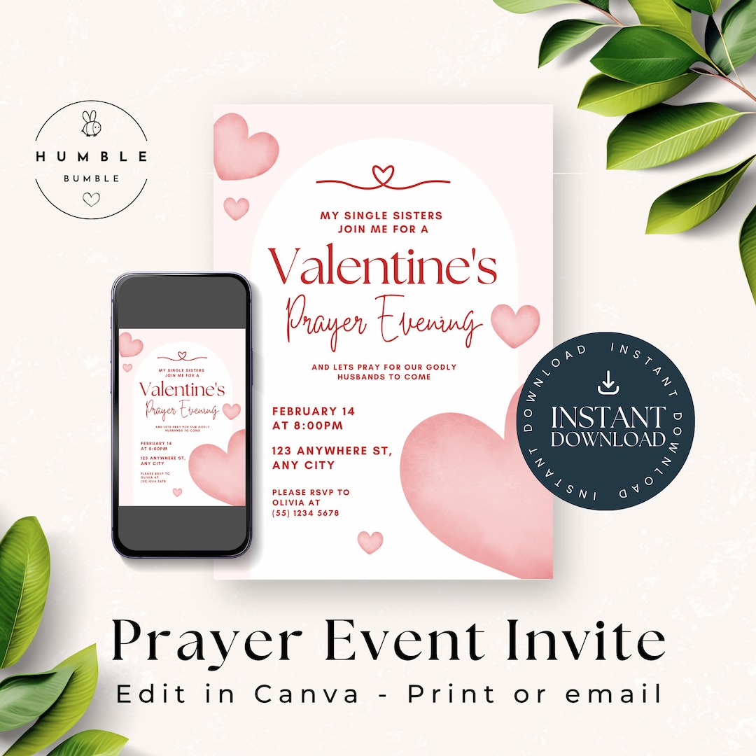 Prayer Invite Valentines Prayer Group Invite Editable Flyer Church Group Evite Invite ...