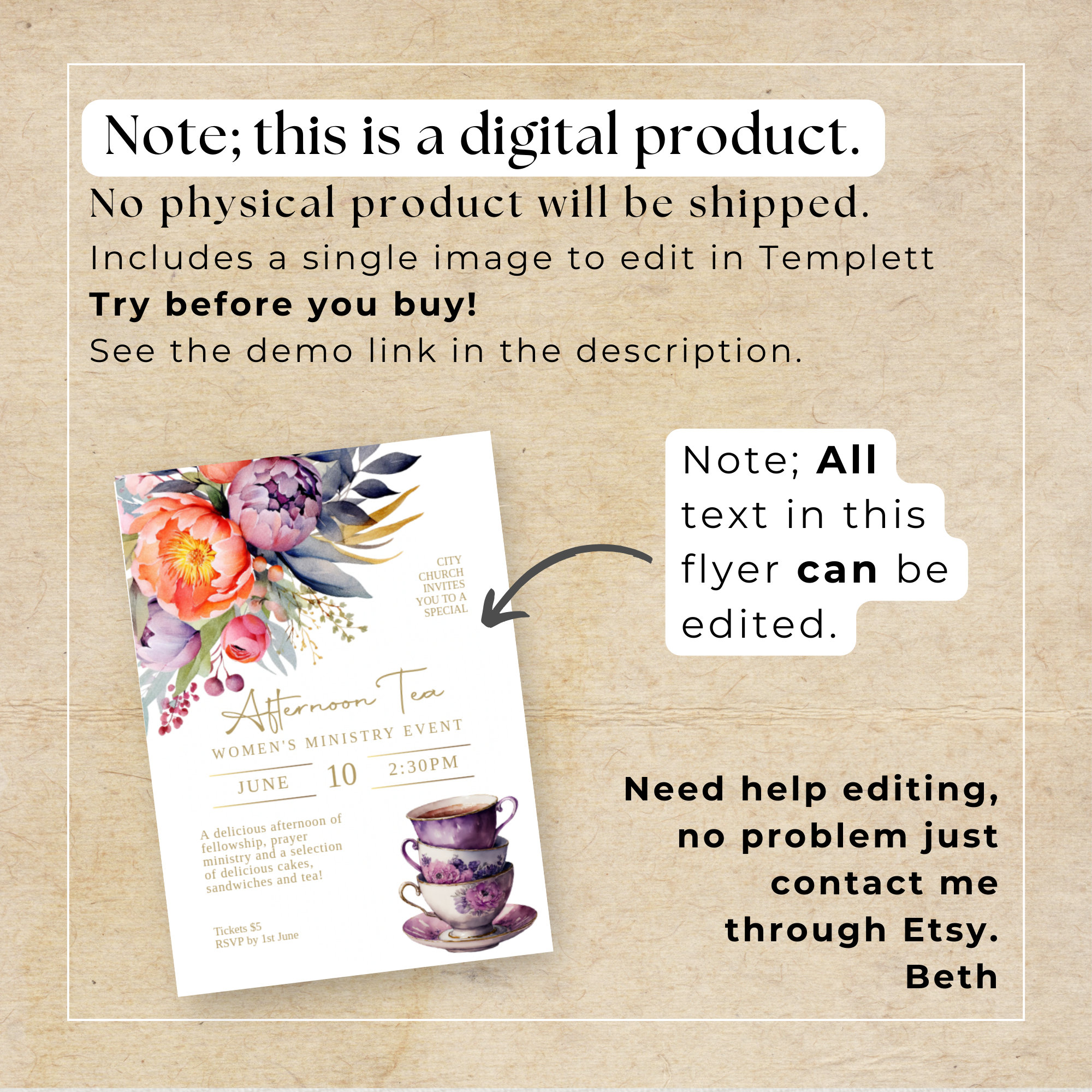 Editable Ladies Tea Party Event Flyer | Women’s Day | Ministry Tea ...