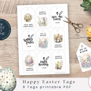 Printable Easter Gift Tags - He is Risen - Easter Activity - Digital Download - Easter Favor - Easter Thank you - Christian Gift Tags