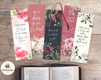 5 Bible Verse Bookmarks | Printable Scripture Bookmark Set | Christian Gifts | PDF Digital Download | Faith Bookmark Bundle