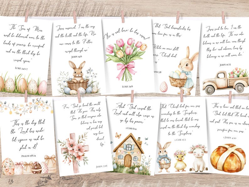 12 Easter Scripture Cards, Printable Bible Verse Cards for Kids, Holy ...