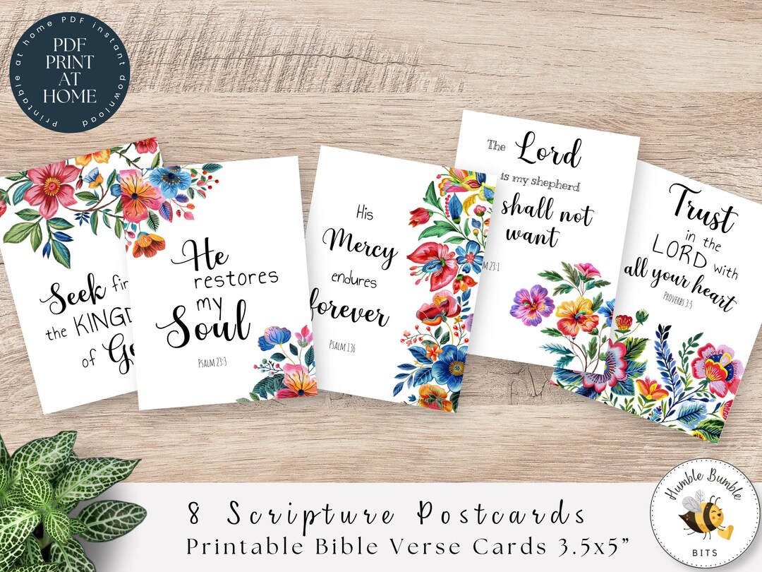 8 Printable Floral Bible Verse Cards, 3.5x5” PDF Scripture Cards for ...