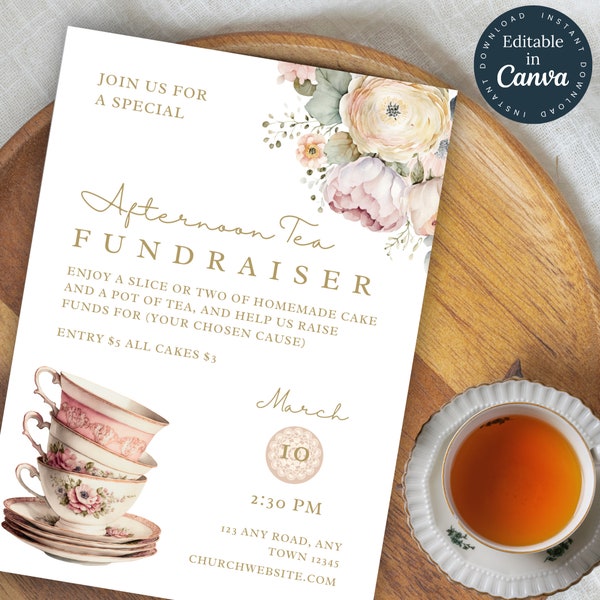 Vintage Afternoon Tea Event Invite | Charity Event Invitation | Fundraising Tea Party invite | Ladies Garden Party | Editable Template | 164