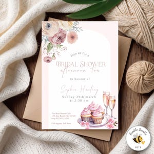 Editable Afternoon Tea Bridal Shower Invitation - Bridal Shower Tea Invitation - Blush Pink Floral High Tea - Bride to Be Tea Party - 322