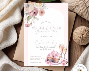 Editable Bridal Shower Invitation Template | Tea Party Invite | Bride to Be Invitation | Floral High Tea | 322