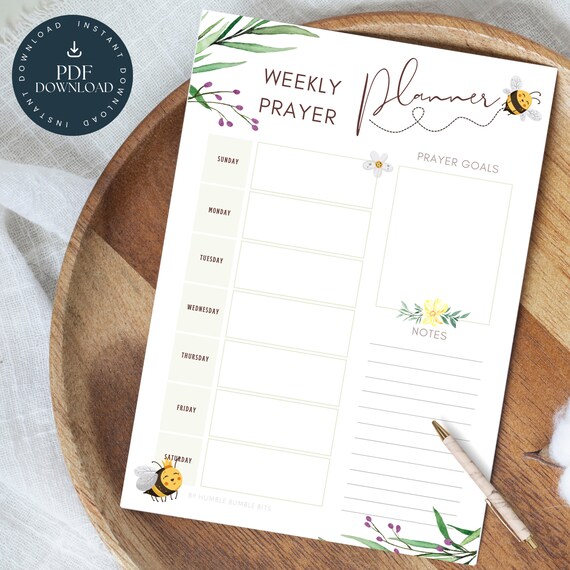 Weekly Prayer Planner | Christian Faith Planner | Habit Tracker | Goals | Devotional | Prayer Journal | Cute Bee Themed | code 100