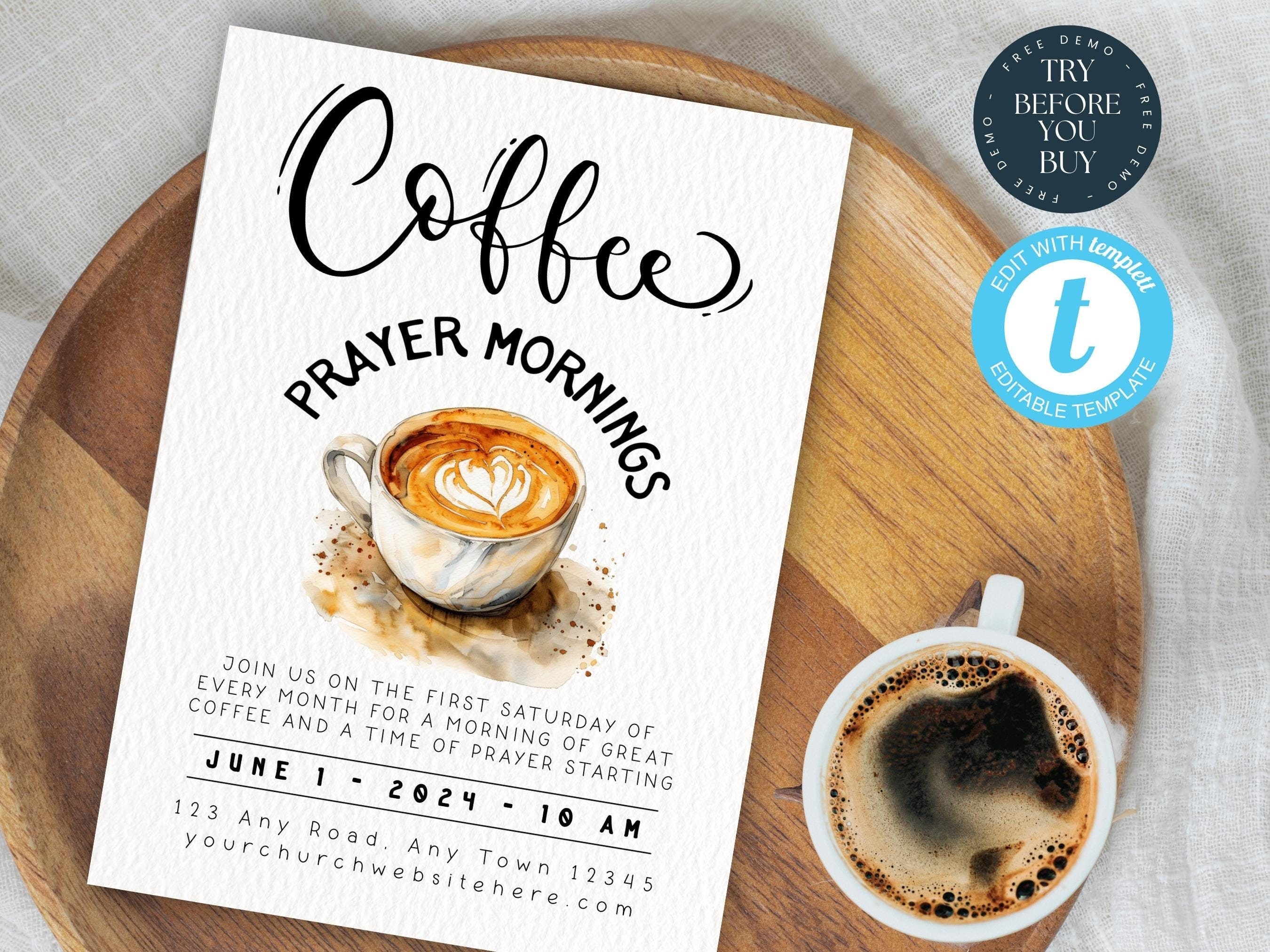 Coffee Morning Invite | Church Prayer Group Flyer | Fellowship Group | Brunch | Church Poster | Bible Study Invite | Editable Template | 228