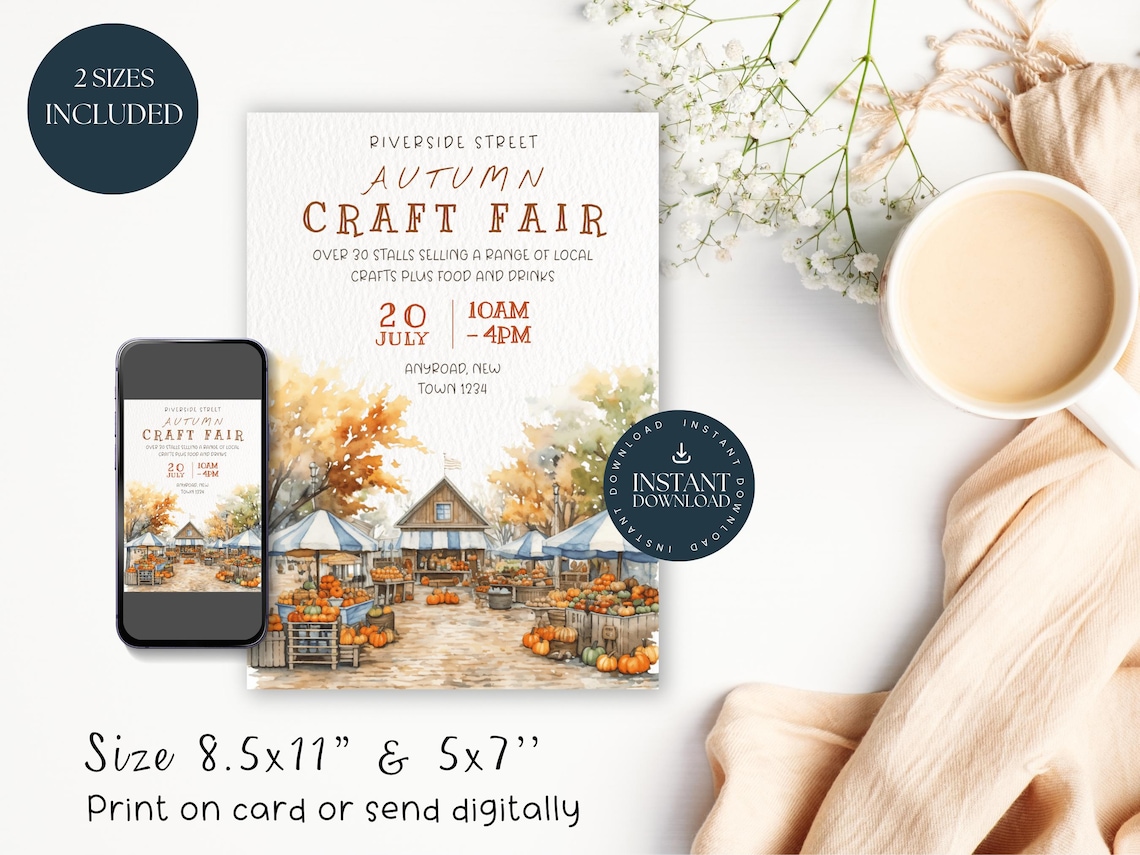 Autumn Craft Fair Flyer | Community Fair Poster | Craft Market | Yard ...