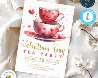 Galentines Day Invitation Template | Valentines Tea Party Invite | Ladies Tea Party Invitation | Editable Template | 300