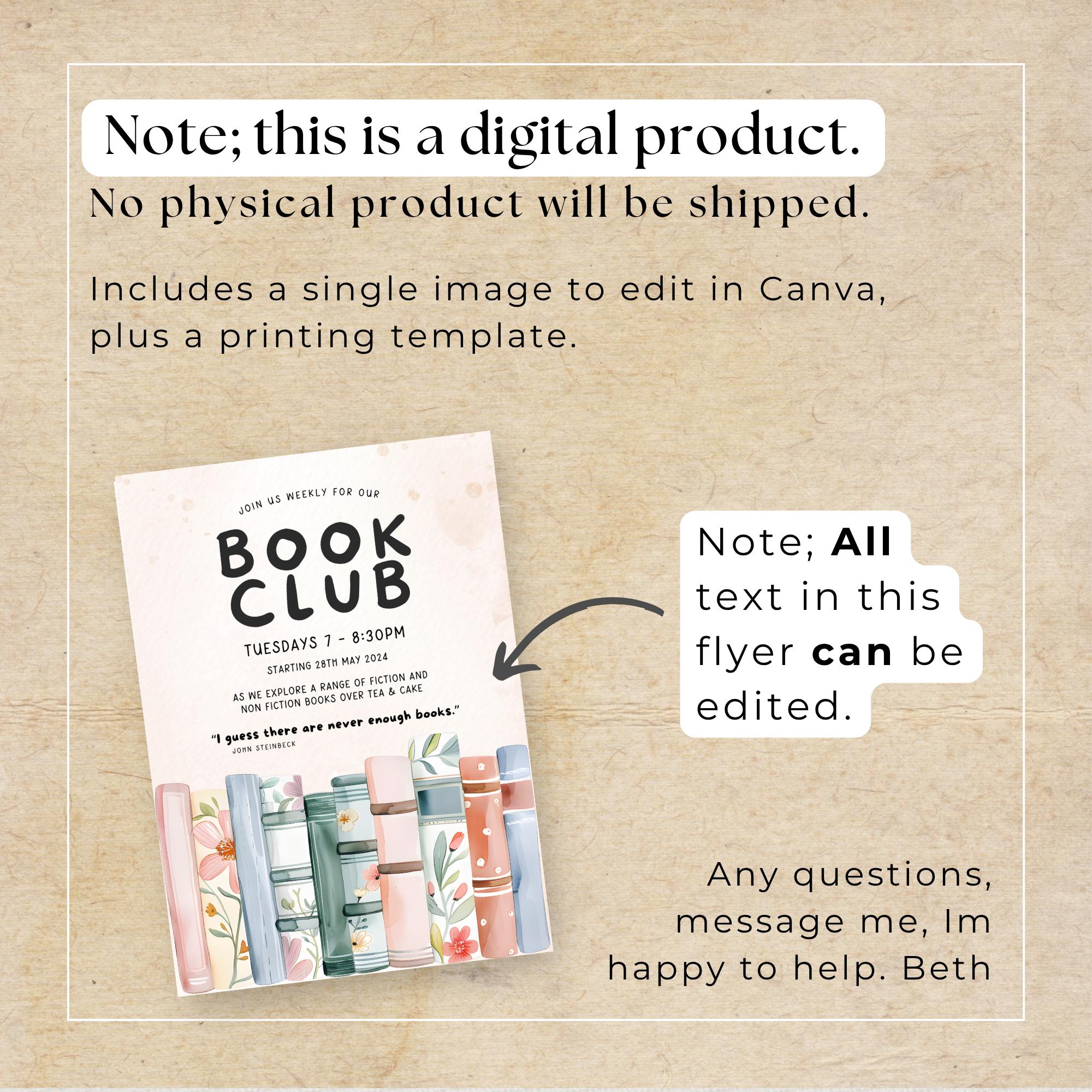 Editable Book Club Invitation Template | Reading Group Invite ...