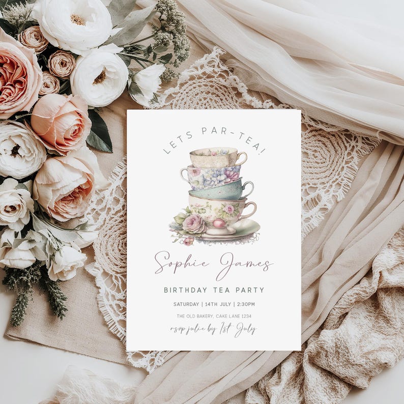 Afternoon Tea Birthday Invitation Template | Tea Party Invite Editable ...