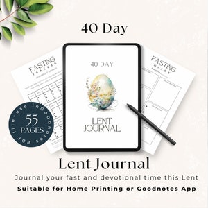 40 Day Lent Devotional Journal with Lent Tracker & Bible Reading Plan, Lent Fasting Diary, Lenten Calendar, Prayer Journal, Easter Printable