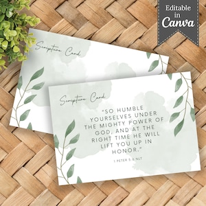 Tarjetas de Escritura editables / Tarjeta de versículo bíblico / Tarjeta de oración / Tarjeta de aliento / Tarjeta de memoria bíblica / Plantilla editable / Hojas verdes / 134