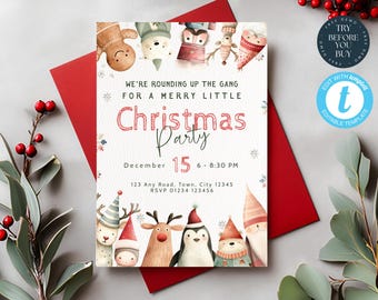 Rounding up the Gang Christmas Party Invitation | Holiday Party Evite | Family Christmas Invitation | Cute Christmas | Santa&#39;S Crew | 273