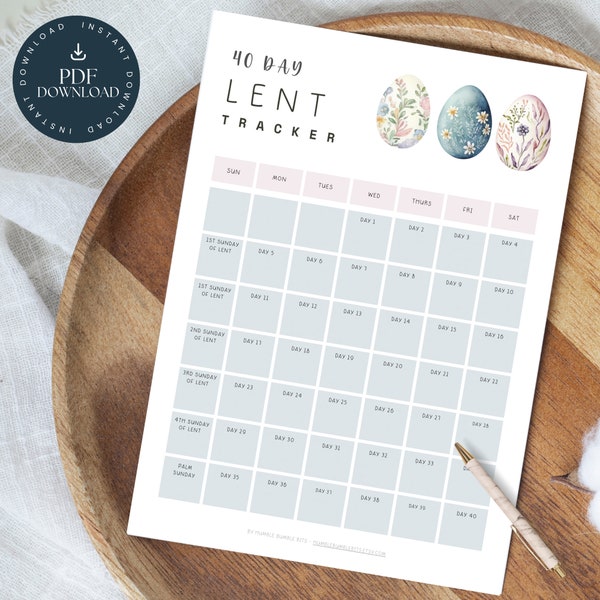 Eggs Lent Calendar | 2024 Lent Tracker | 40 day Lenten calendar | Lent Planner | Easter Countdown Calendar | Christian printable | L140
