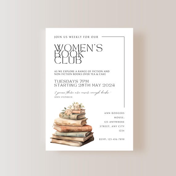 Editable Book Club Invite | Vintage Book Club Invitation | Book Party Flyer |  Reading Group | Community Event | Editable Template 170