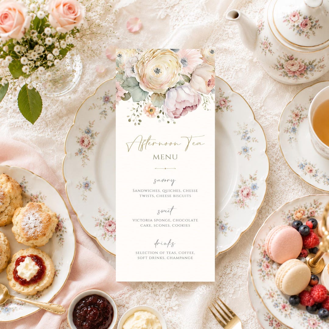 Afternoon Tea Menu Template | Editable Tea Party Event Menu