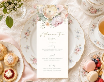 Afternoon Tea Menu Template | Editable Tea Party Event Menu | Printable Menu Card | 164