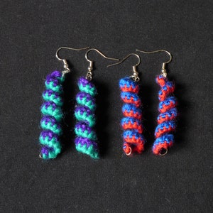 Handmade spiral dangly wool earrings