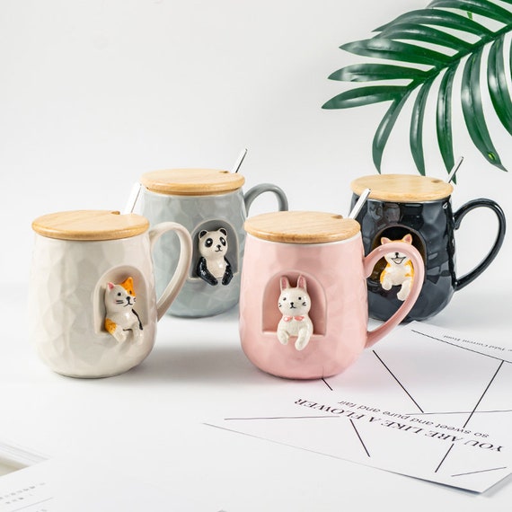 Niedliches Tier Keramik Tasse Kreativ Handbemalt 3D Becher Mit Griff Kaffee Tee