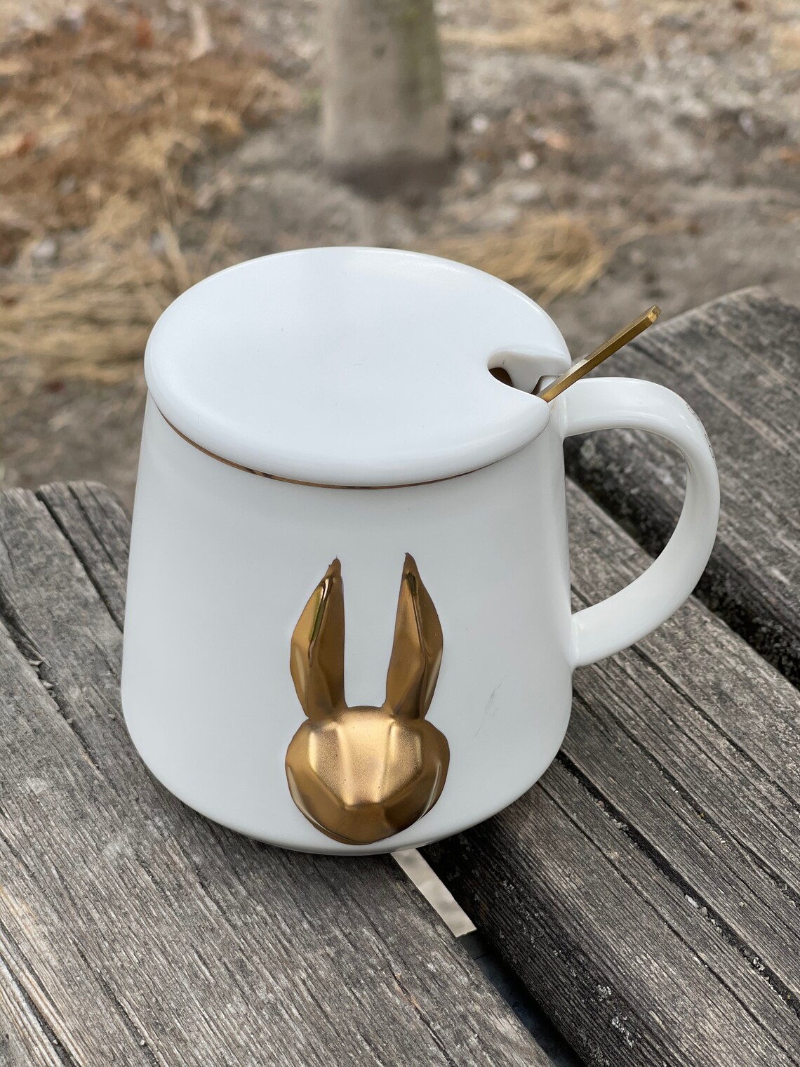 Taza de cerámica de conejo dorado taza de café de taza de