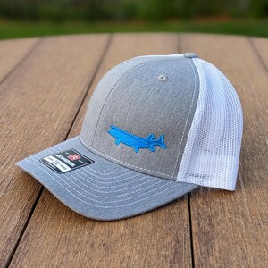 Musky Embroidered Hat | Trucker Hats | Dad Gift | Muskie Fishing Hat | Richardson 112 Heather Grey Blue