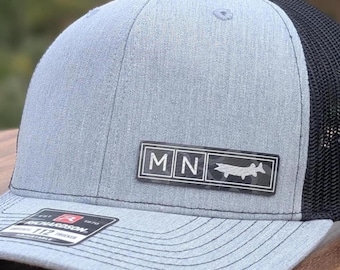 Custom State Musky Leather Patch Richardson 112 Trucker Hat