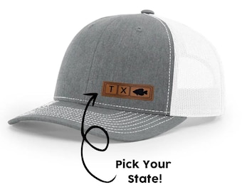 Custom State Crappie Fishing Hat: Laser Engraved Leather Patch