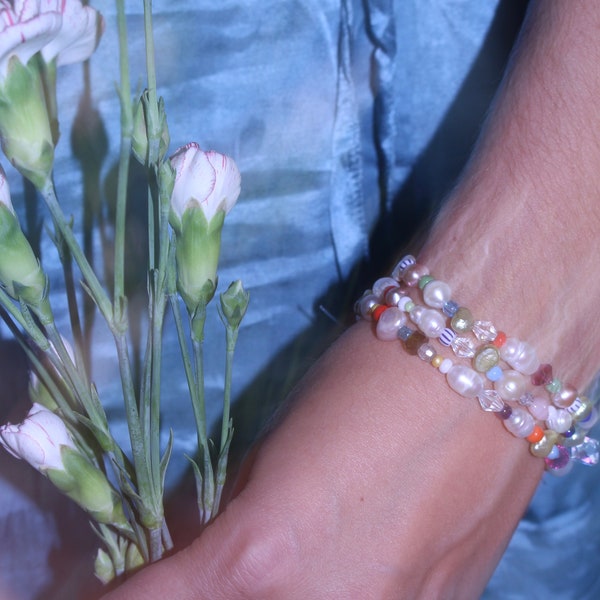 SOL Armband - Handgemachtes Süßwasser Perlen Armband mit Swarovski Steinen