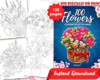 100 Flowers Coloring Book: Floral Mandalas and Motifs (Printable PDF)
